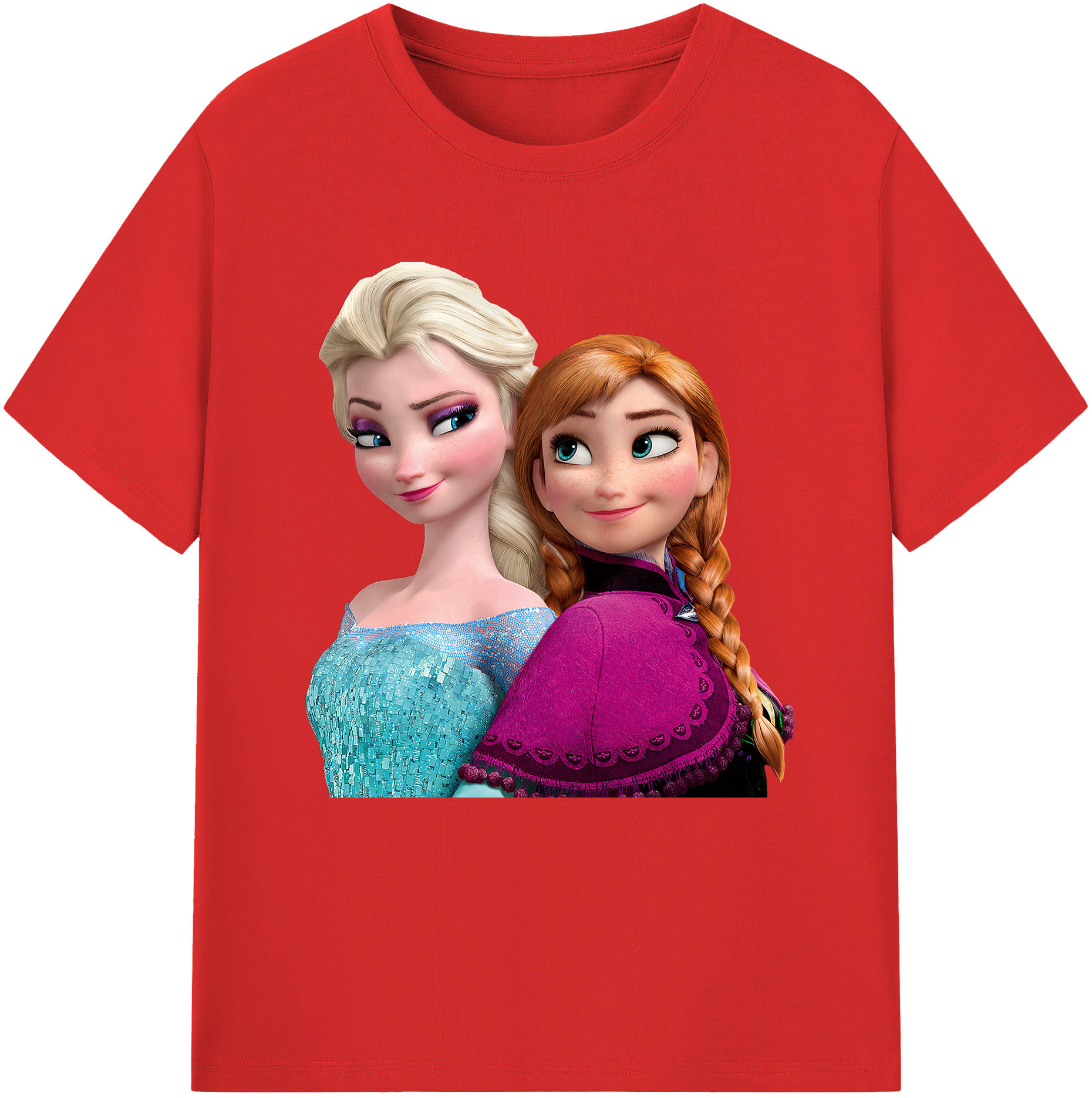 （画像用） アナと雪の女王 アンナ エルサ Frozen Anna Elsa レディースカジュアルプリントTシャツ（綿100％）