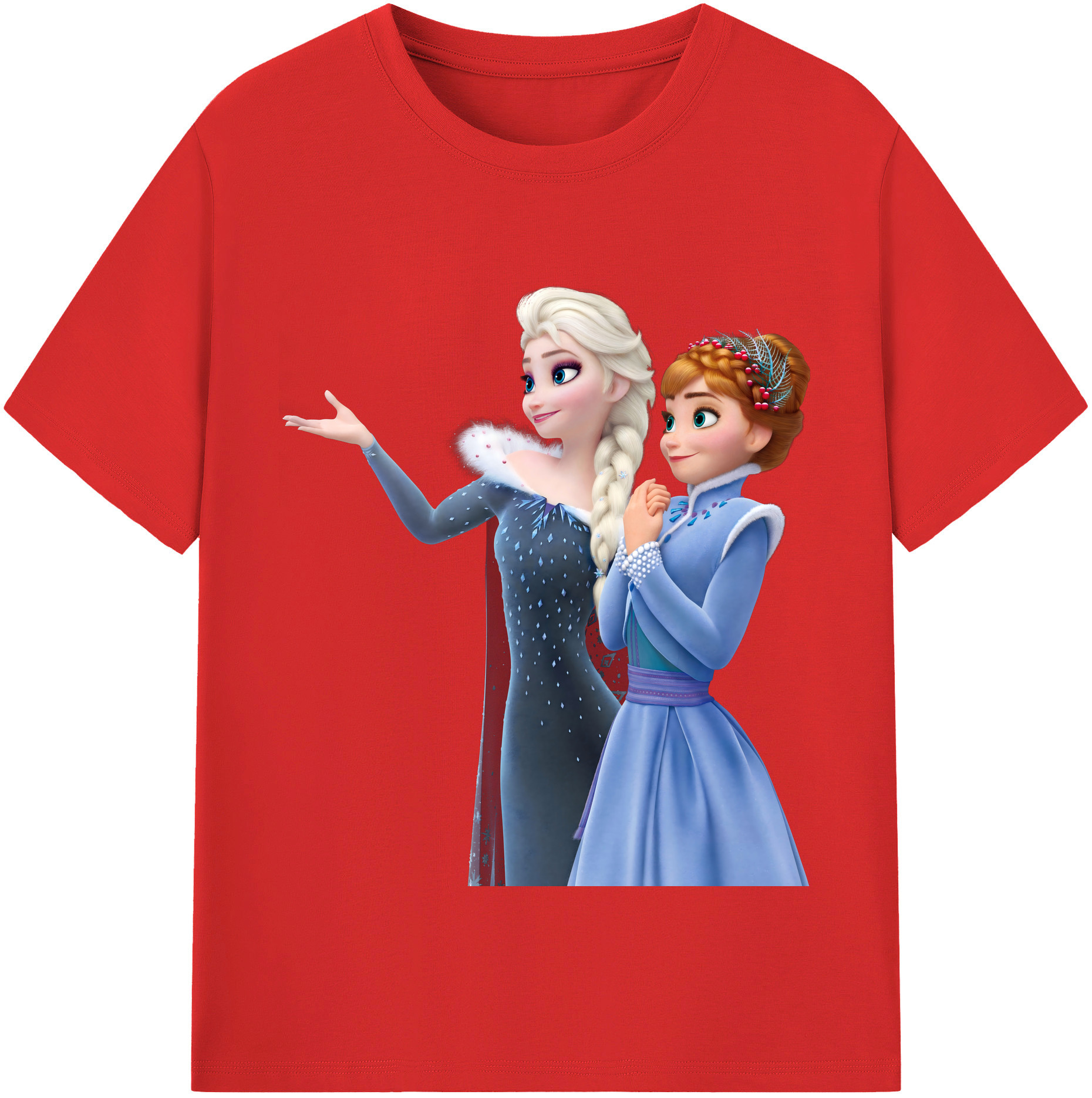 （画像用） アナと雪の女王 アンナ エルサ Frozen Anna Elsa レディースカジュアルプリントTシャツ（綿100％）
