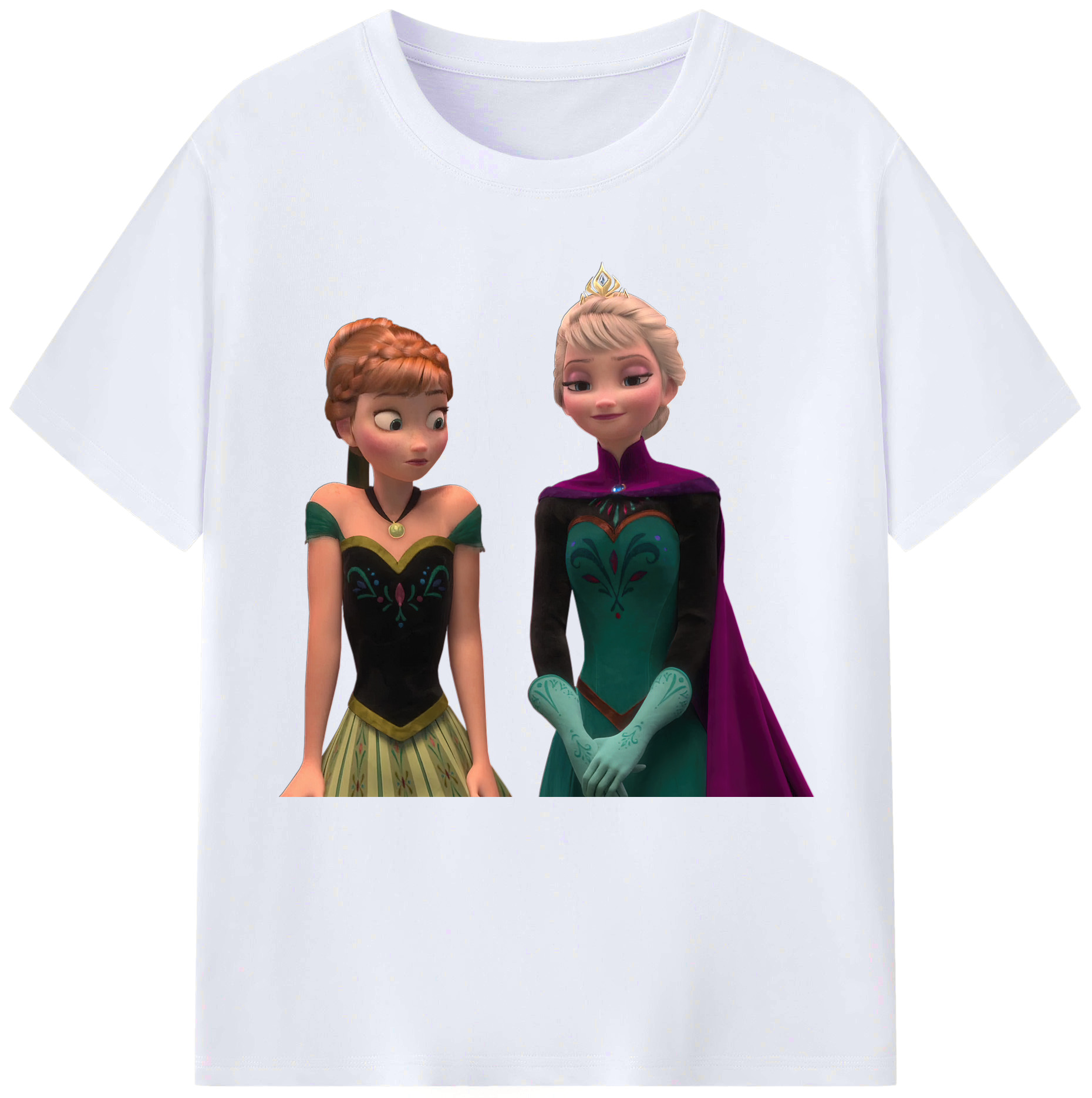 （画像用） アナと雪の女王 アンナ エルサ Frozen Anna Elsa レディースカジュアルプリントTシャツ（綿100％）