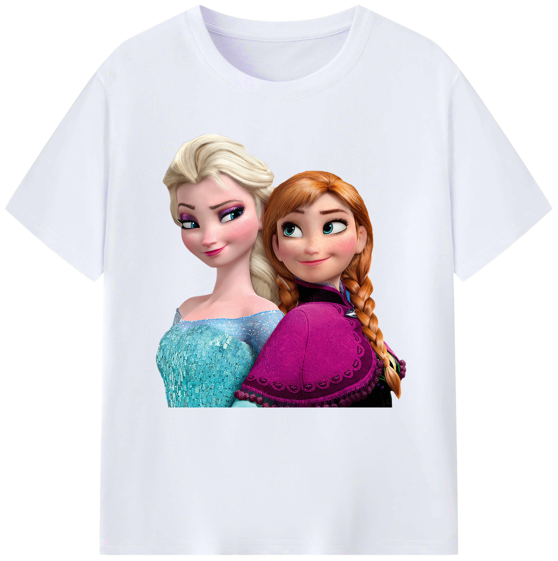 （画像用） アナと雪の女王 アンナ エルサ Frozen Anna Elsa レディースカジュアルプリントTシャツ（綿100％）