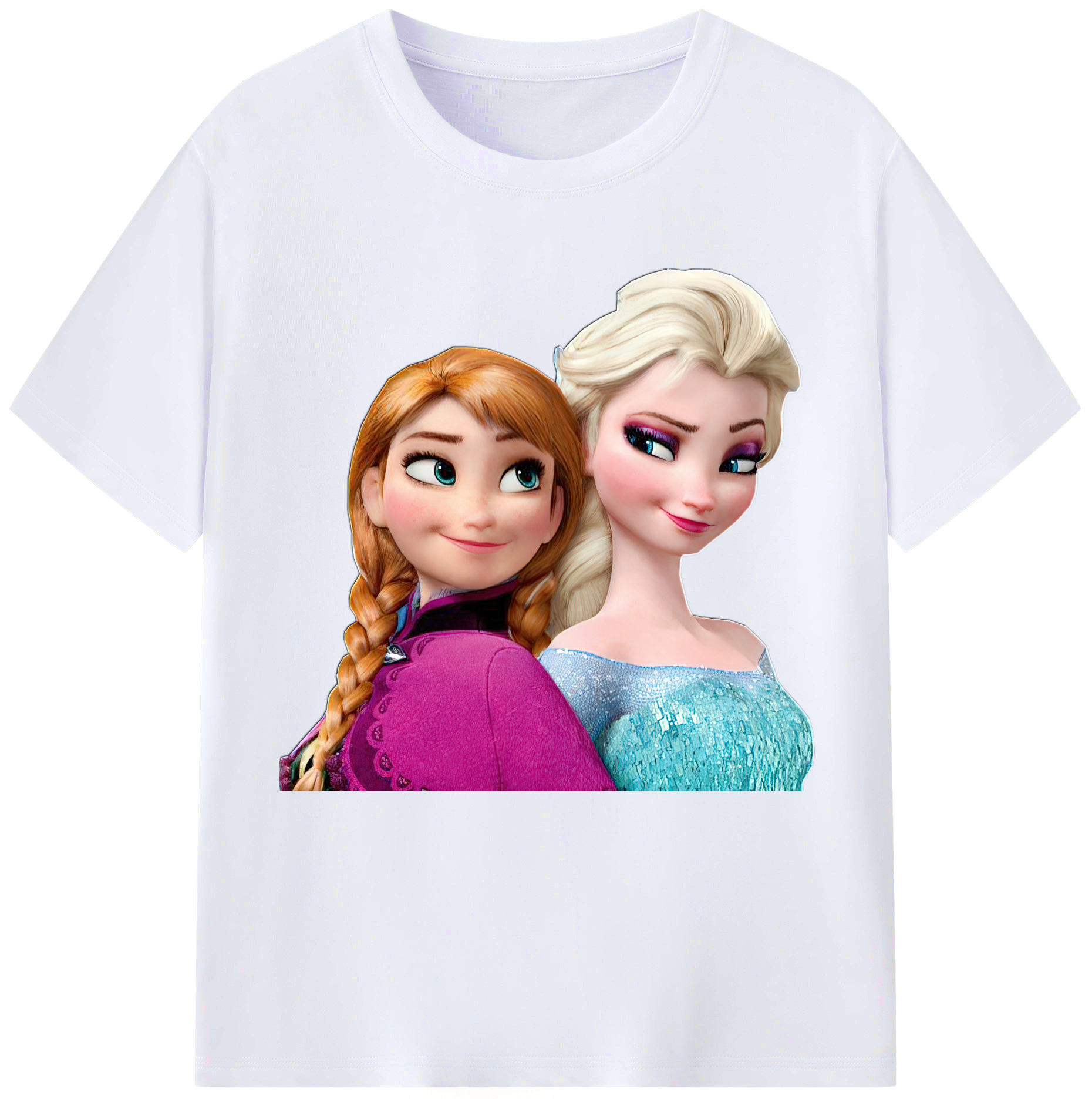 （画像用） アナと雪の女王 アンナ エルサ Frozen Anna Elsa レディースカジュアルプリントTシャツ（綿100％）