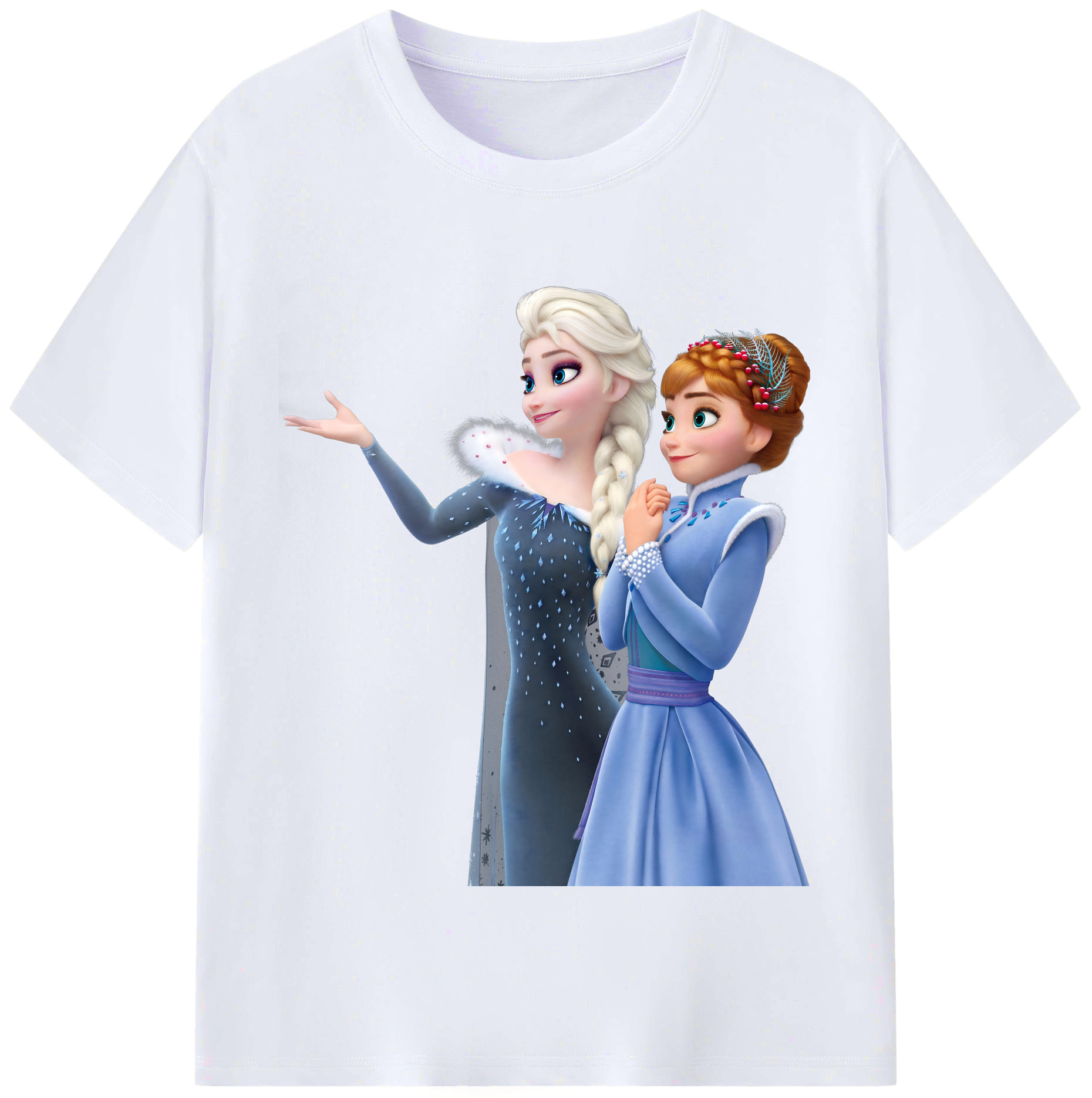 （画像用） アナと雪の女王 アンナ エルサ Frozen Anna Elsa レディースカジュアルプリントTシャツ（綿100％）