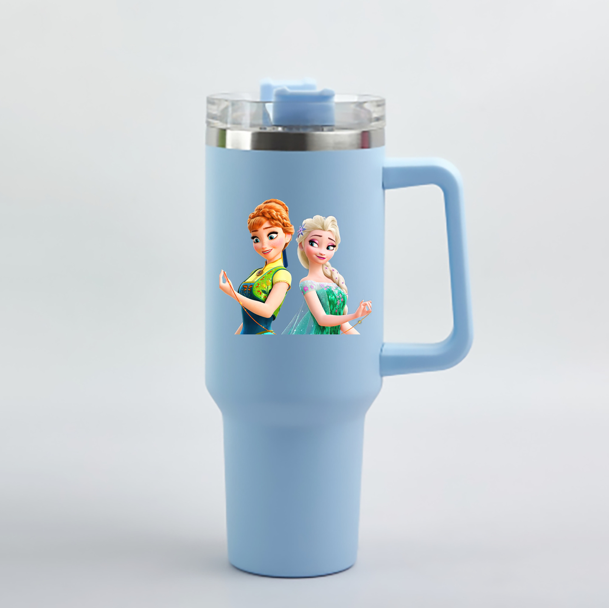 （画像用） アナと雪の女王 アンナ エルサ Frozen Anna Elsa 1200mL車用タンブラー - クリスタルステッカー（プラスチックストロー付き）