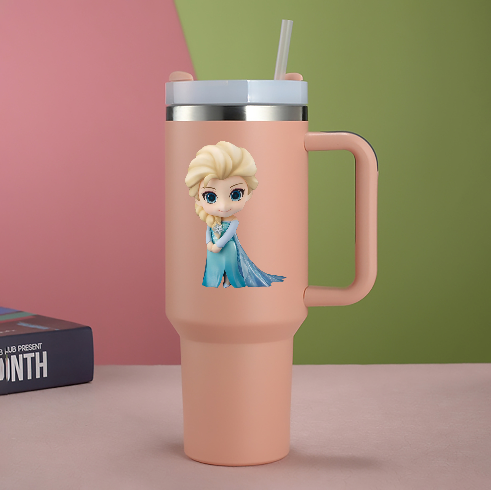 （画像用） アナと雪の女王 アンナ エルサ Frozen Anna Elsa 1200mL車用タンブラー - クリスタルステッカー（プラスチックストロー付き）