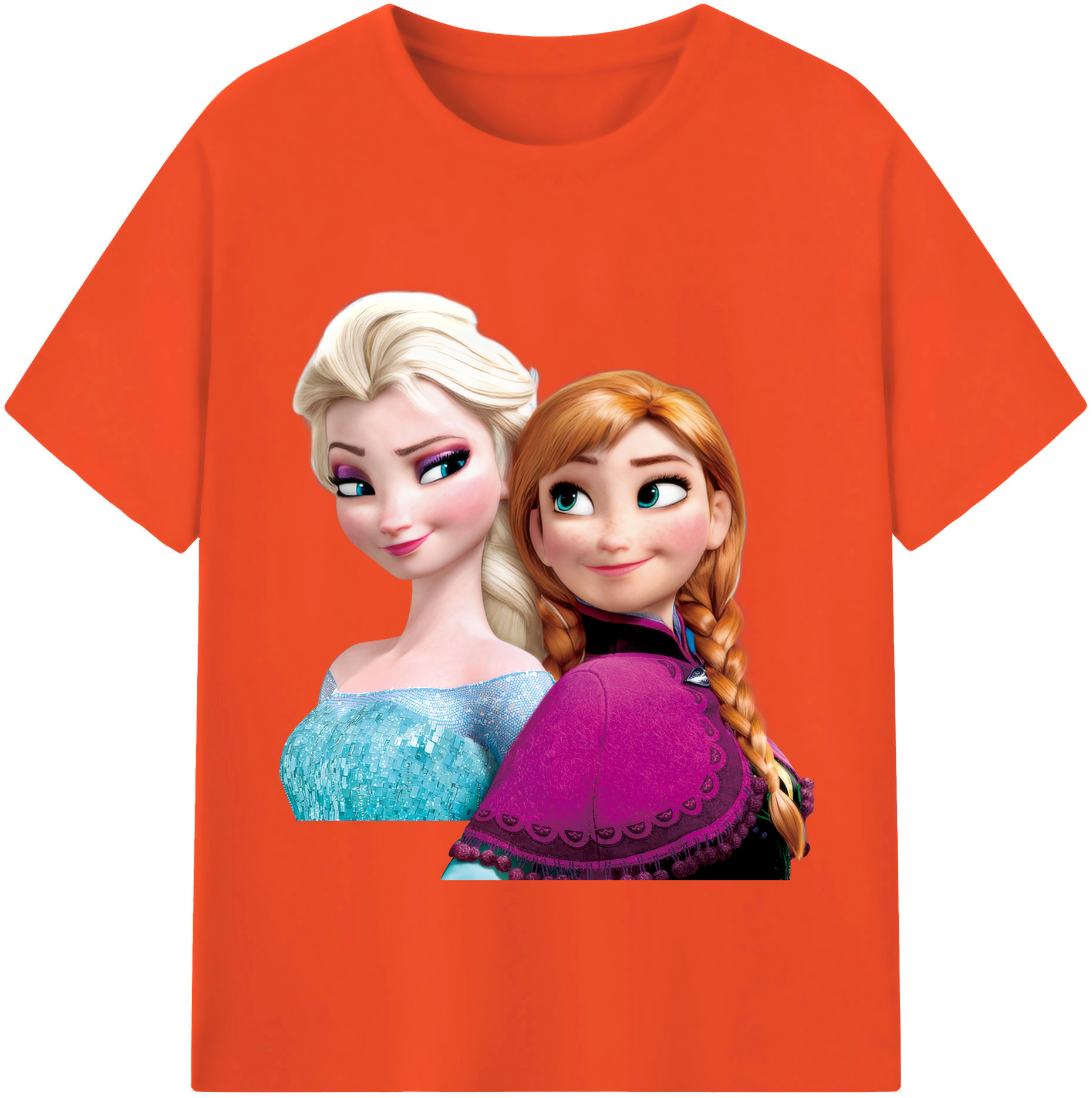 （画像用） アナと雪の女王 アンナ エルサ Frozen Anna Elsa 綿100％半袖Tシャツ（フロントプリント）