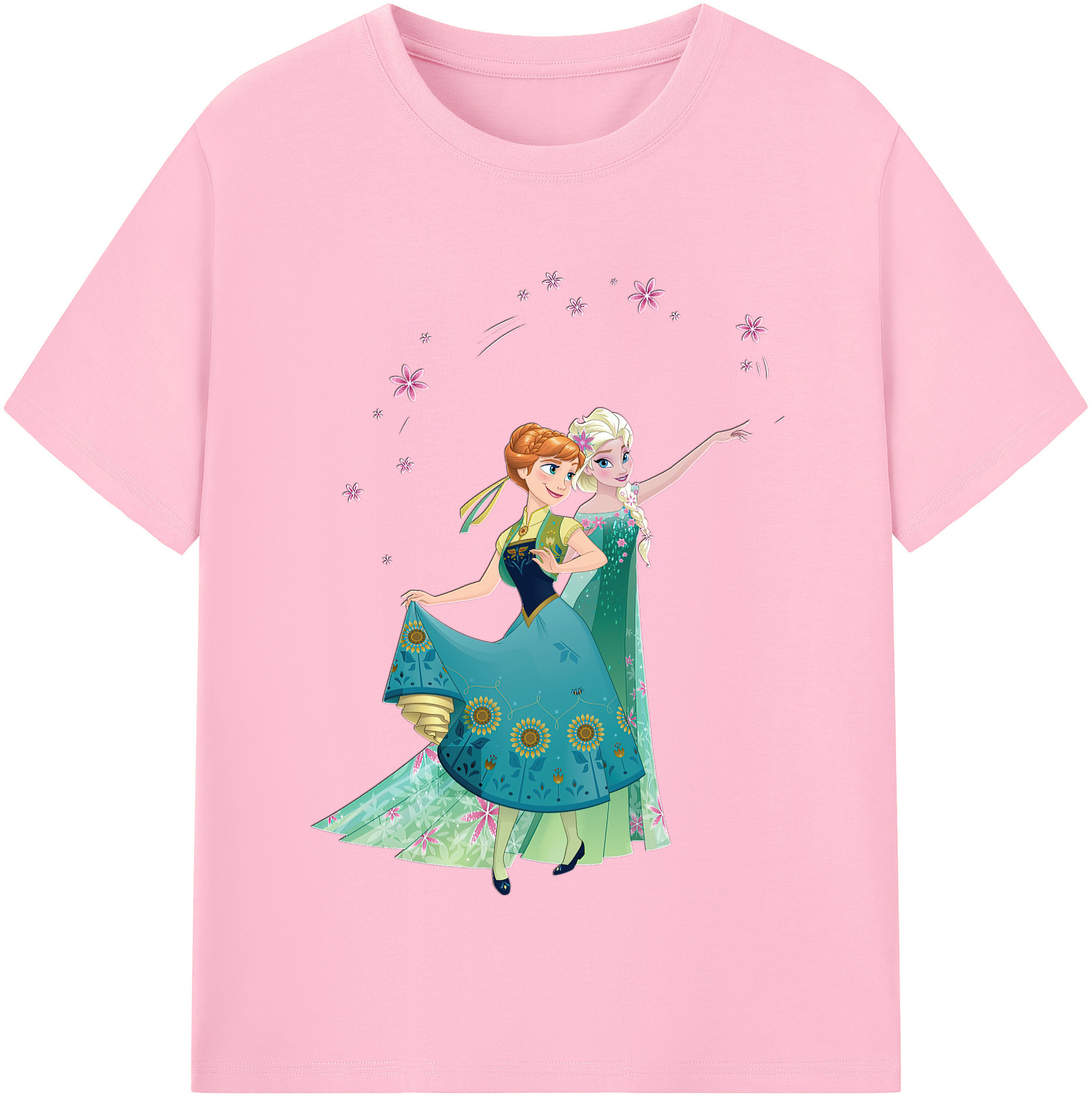 （画像用） アナと雪の女王 アンナ エルサ Frozen Anna Elsa 綿100％半袖Tシャツ（フロントプリント）