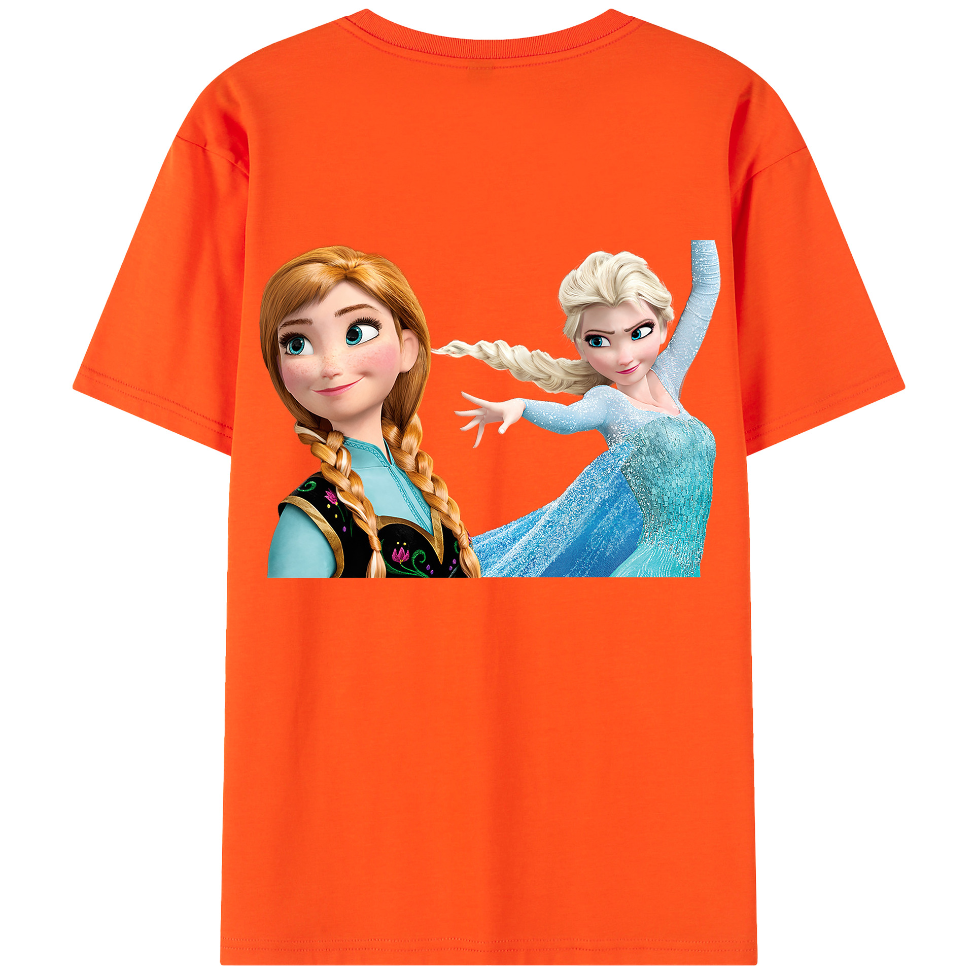 （画像用） アナと雪の女王 アンナ エルサ Frozen Anna Elsa 綿100％半袖Tシャツ（背面プリント）