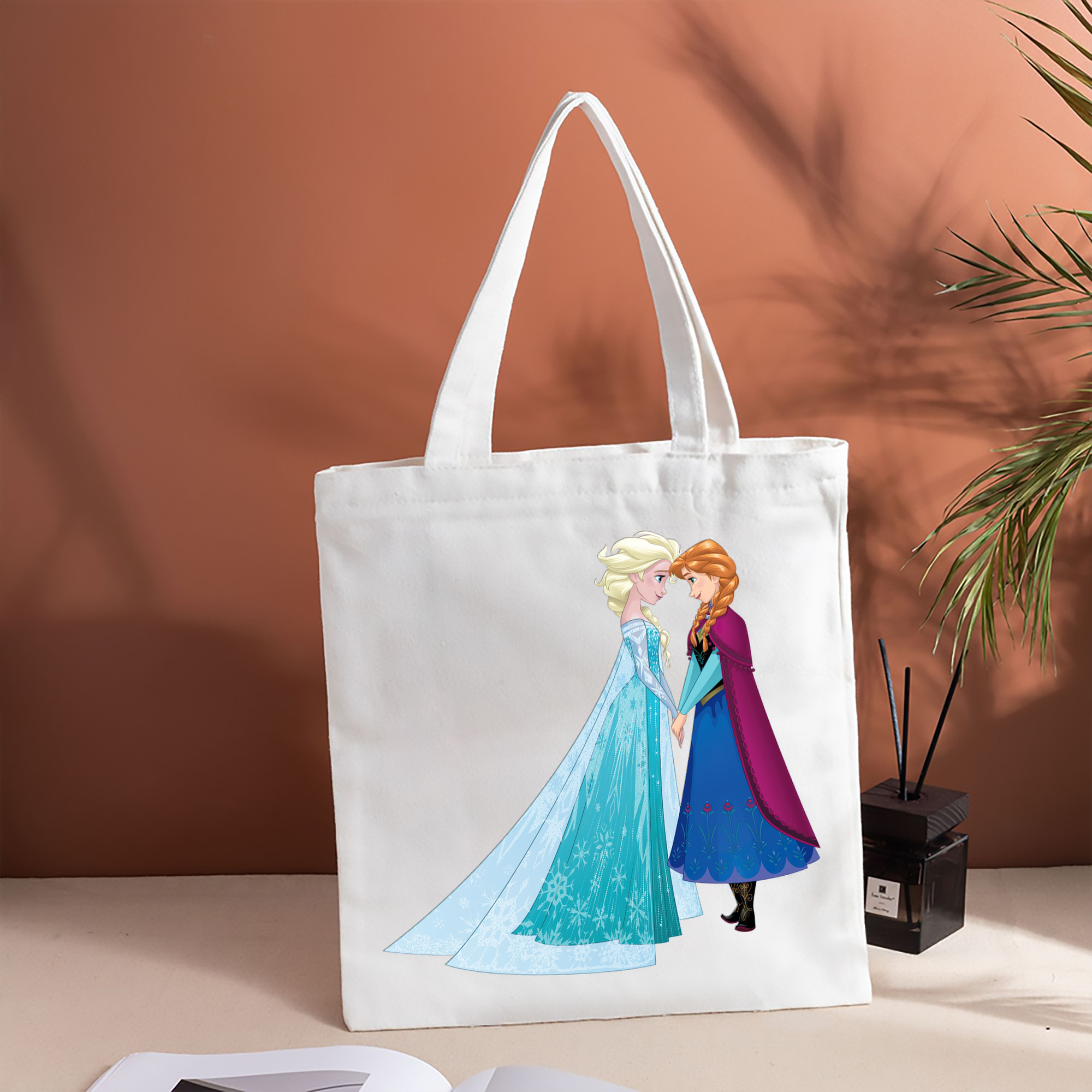 アナと雪の女王 アンナ エルサ Frozen Anna Elsa 縦型キャンバス生地手提げバッグ　トートバッグ