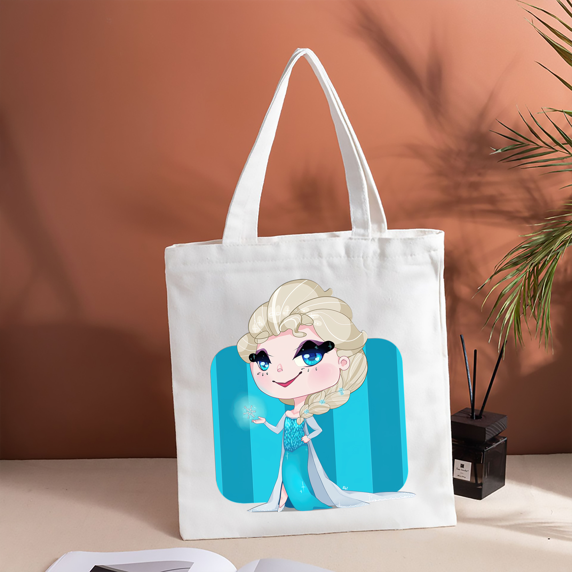 アナと雪の女王 アンナ エルサ Frozen Anna Elsa 縦型キャンバス生地手提げバッグ　トートバッグ