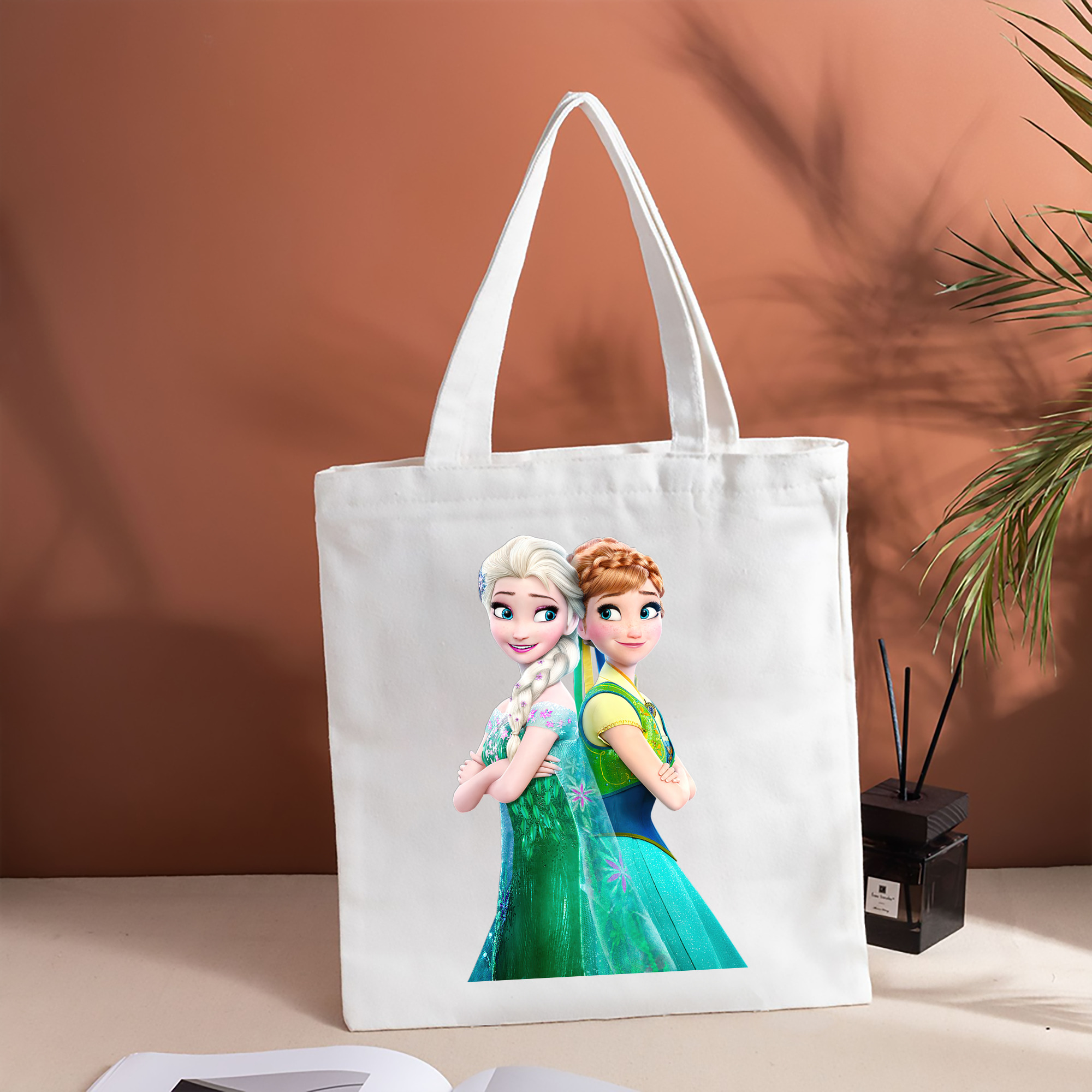 アナと雪の女王 アンナ エルサ Frozen Anna Elsa 縦型キャンバス生地手提げバッグ　トートバッグ