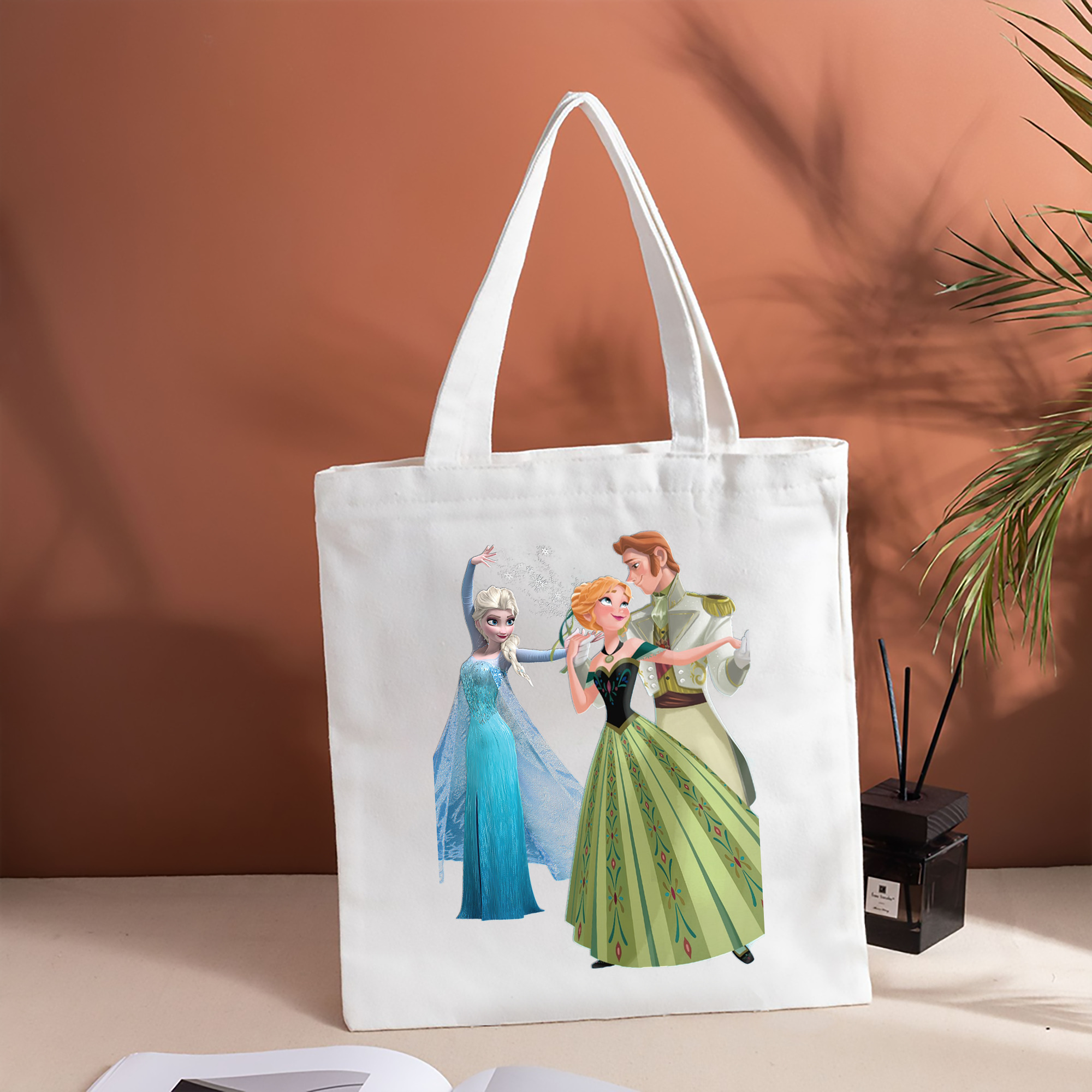 アナと雪の女王 アンナ エルサ Frozen Anna Elsa 縦型キャンバス生地手提げバッグ　トートバッグ