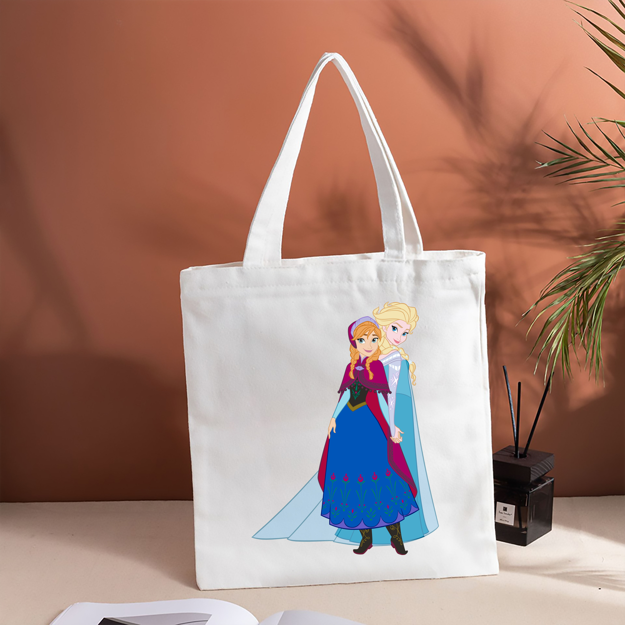 アナと雪の女王 アンナ エルサ Frozen Anna Elsa 縦型キャンバス生地手提げバッグ　トートバッグ