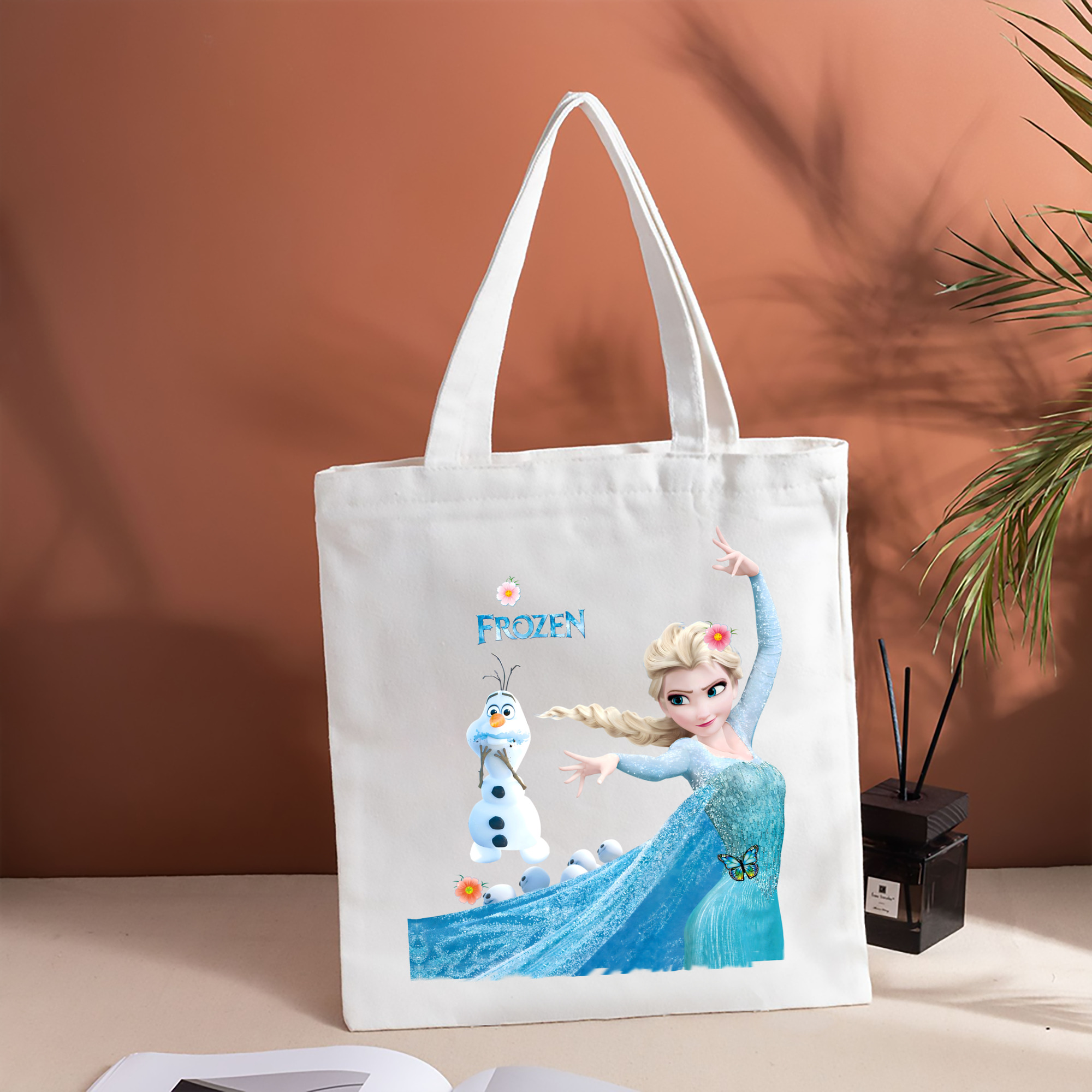 アナと雪の女王 アンナ エルサ Frozen Anna Elsa 縦型キャンバス生地手提げバッグ　トートバッグ