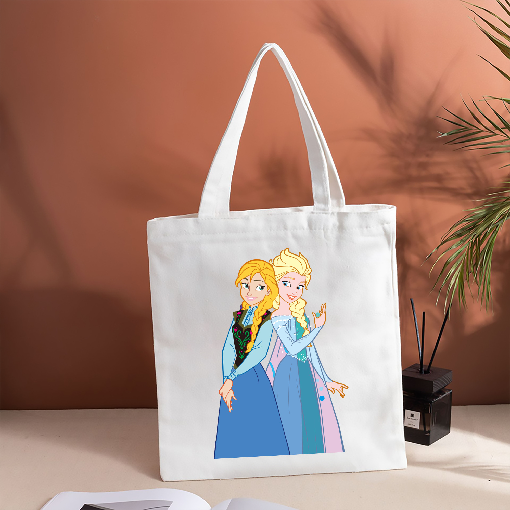 アナと雪の女王 アンナ エルサ Frozen Anna Elsa 縦型キャンバス生地手提げバッグ　トートバッグ