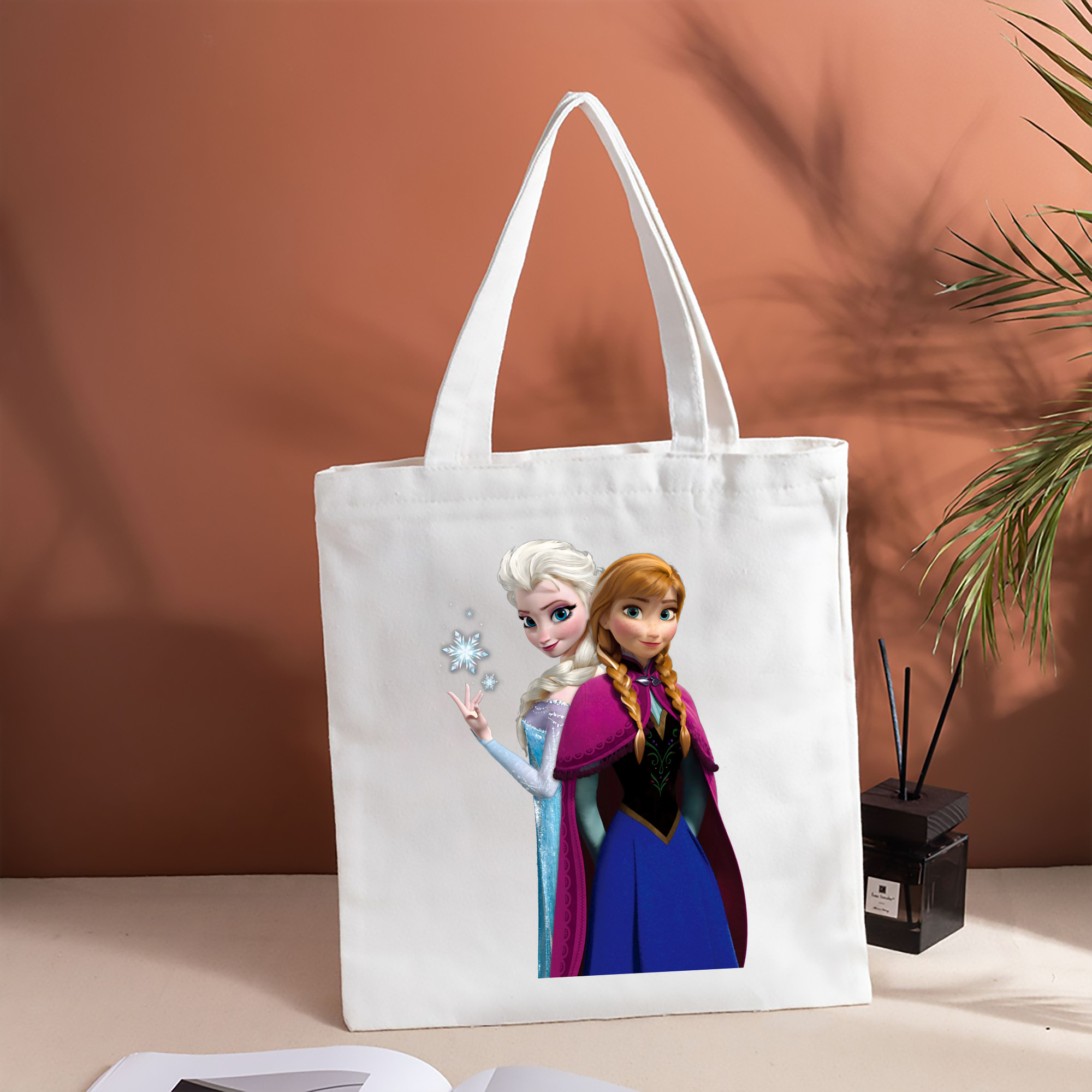 アナと雪の女王 アンナ エルサ Frozen Anna Elsa 縦型キャンバス生地手提げバッグ　トートバッグ